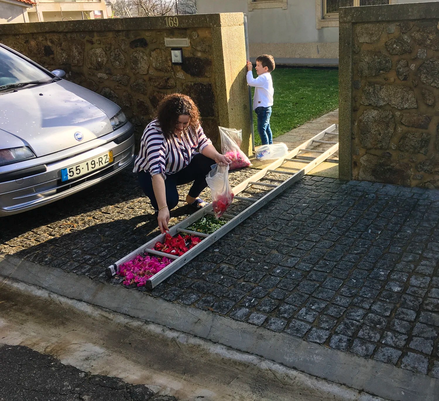  Using a ladder as a template for petal design 