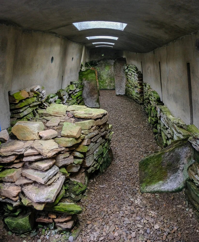  Inside a 5500 year old burial chamber, covered to protect what remains. 