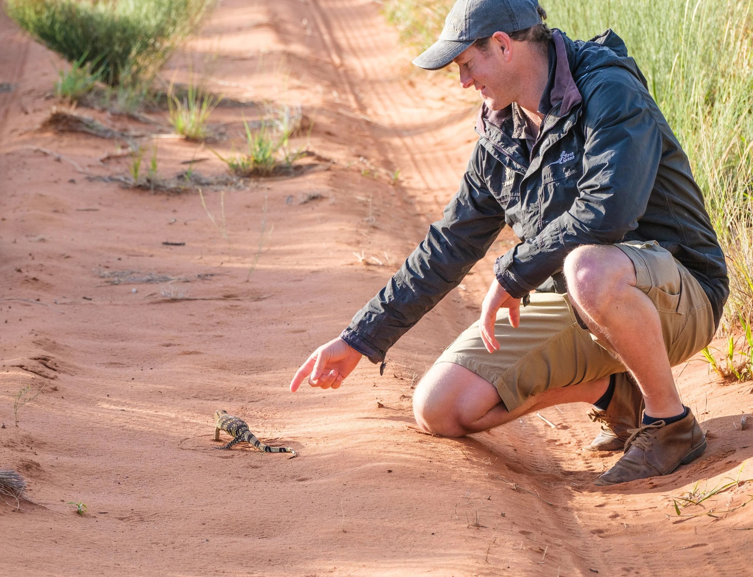  Barry, our Tswalu guide with a baby monitor lizard 