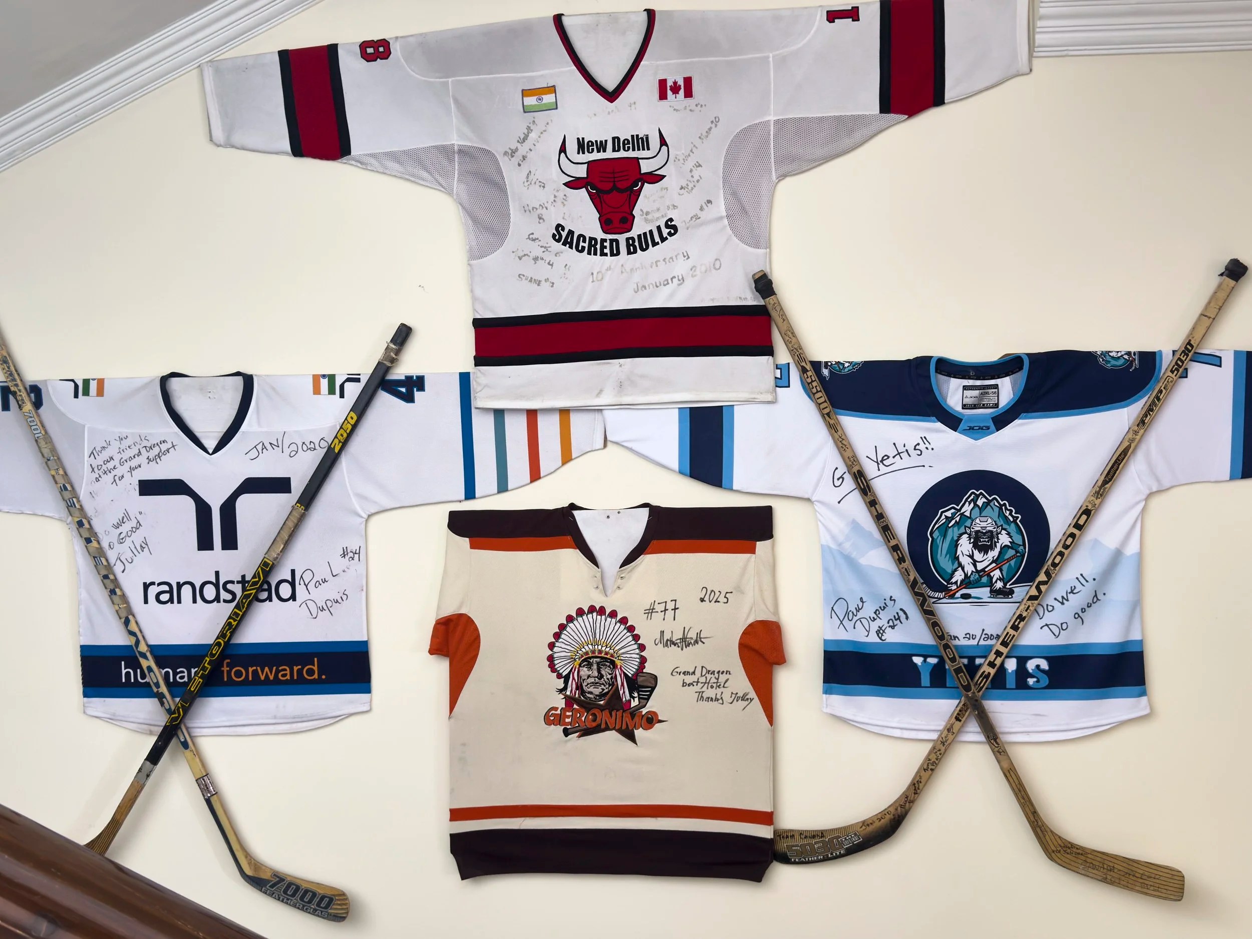  On the wall of our Leh hotel where the championship hockey winners are celebrated. There is a thriving hockey scene in Ladakh with teams from local communities as well as from various of the military bases and from as far away as Delhi. Up to 10,000 people turn up to watch games in the Leh outdoor hockey arena and the games are broadcast on local media. The two prime sports in Ladakh are cricket and hockey! 